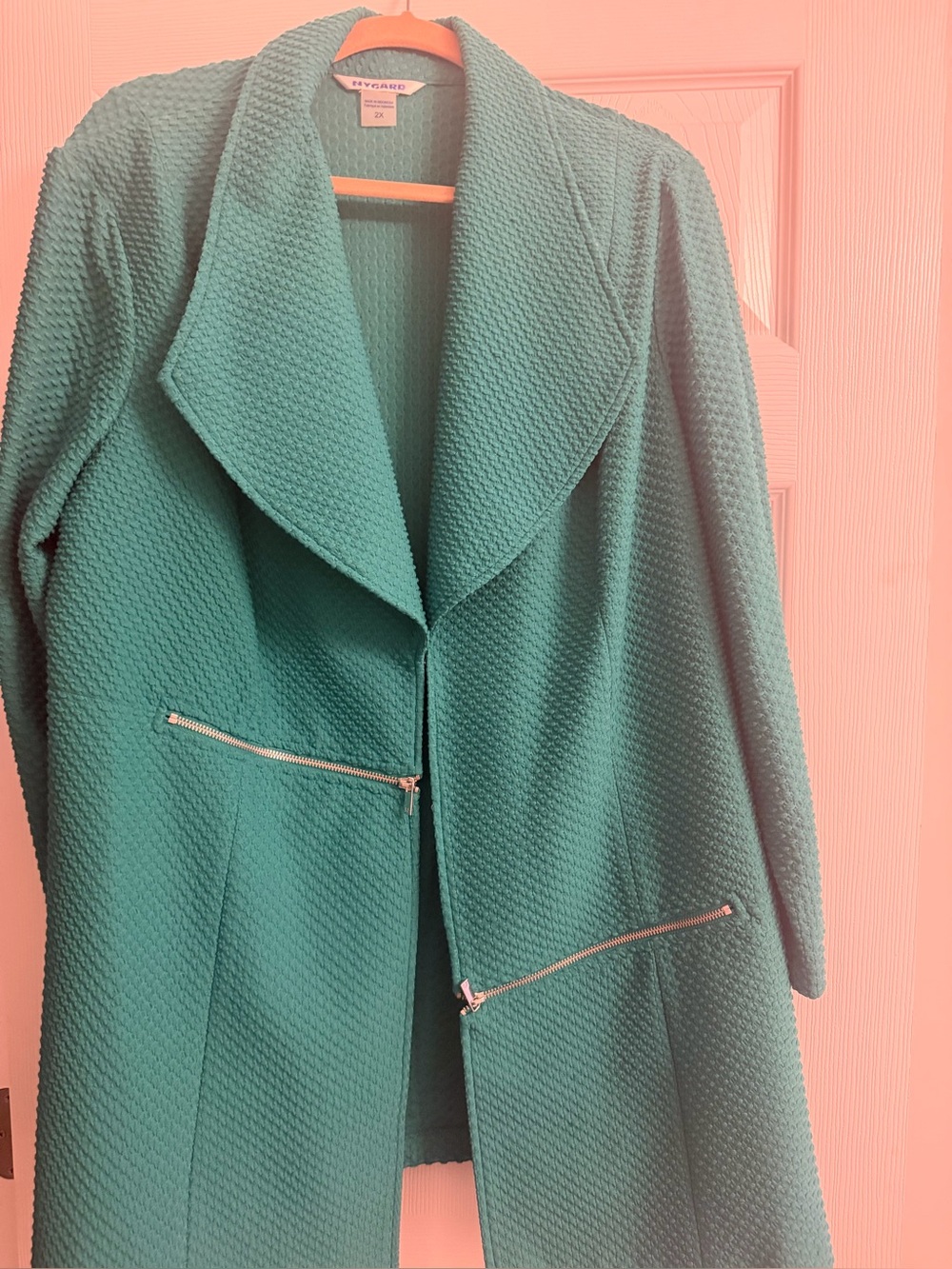 Peter Nygard Teal Textured Trench Coat with Zip Pockets